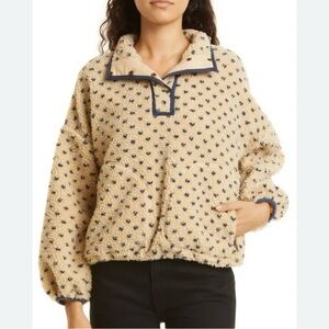 THE GREAT Countryside Sherpa Heart Pullover in Oat and Navy Size 3